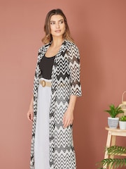 Yumi Black Zig-Zag Crochet Long Knitted Kimono - Image 2 of 4