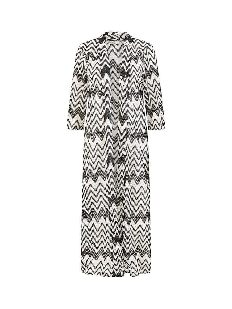 Yumi Black Zig-Zag Crochet Long Knitted Kimono - Image 4 of 4