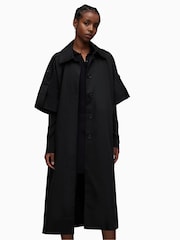 AllSaints Black Tina Trench 100% Cotton Coat - Image 1 of 9