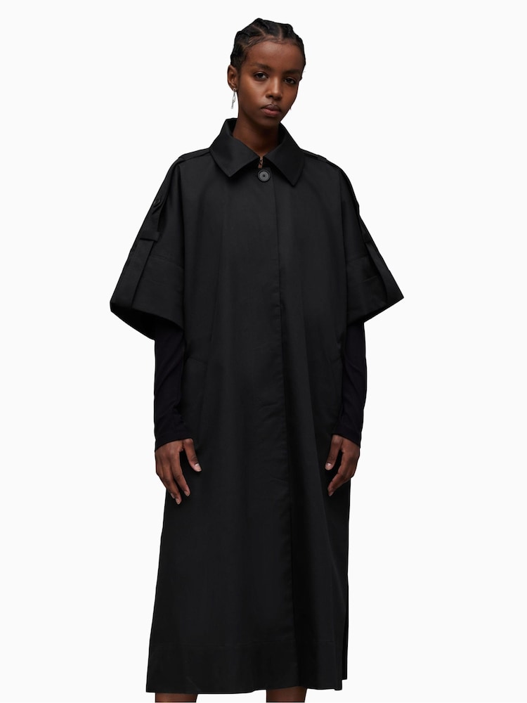 AllSaints Black Tina Trench 100% Cotton Coat - Image 2 of 9