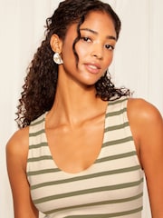 Friends Like These Khaki Green V Neck Ribbed Midi Dress - Image 2 of 4