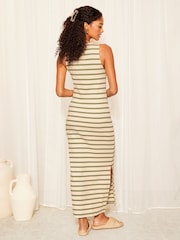 Friends Like These Khaki Green V Neck Ribbed Midi Dress - Image 4 of 4