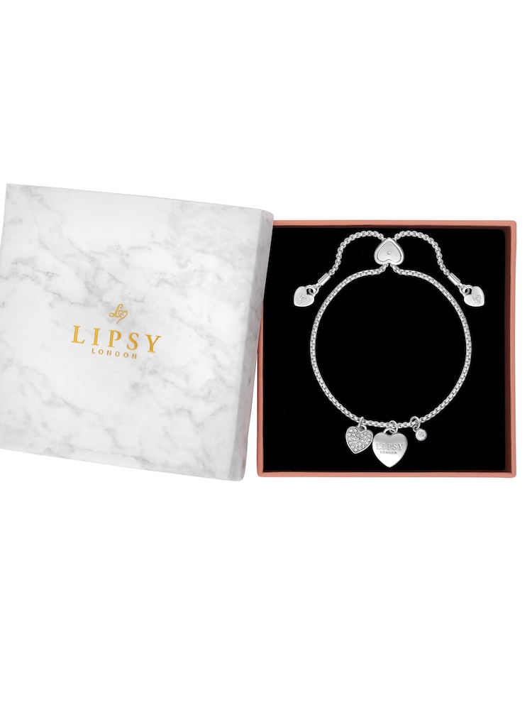 Lipsy Jewellery Silver Tone Crystal Pave Heart Toggle Bracelet - Image 1 of 4