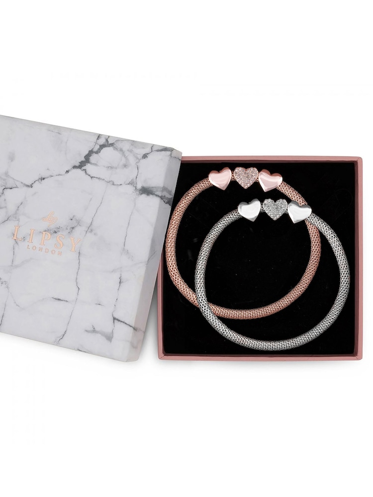 Lipsy Jewellery Black Heart Mesh Stretch Bracelet Gift Boxed Pack of 2 - Image 1 of 3