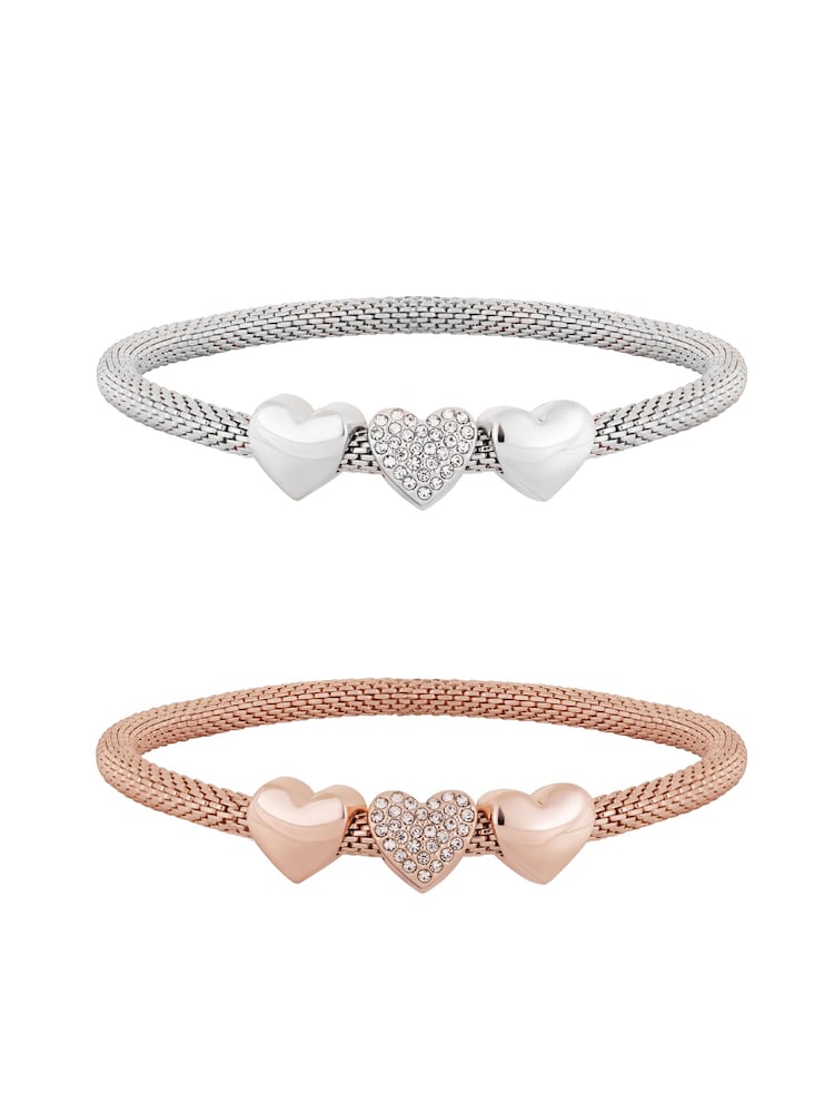 Lipsy Jewellery Black Heart Mesh Stretch Bracelet Gift Boxed Pack of 2 - Image 2 of 3