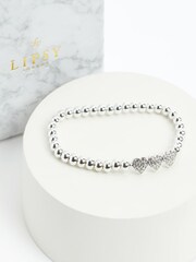 Lipsy Jewellery Silver Tone Crystal Heart Charm Stretch Bracelet Gift - Image 1 of 4