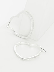 Lipsy Silver Tone Crystal Heart Hoop Earrings - Image 1 of 1