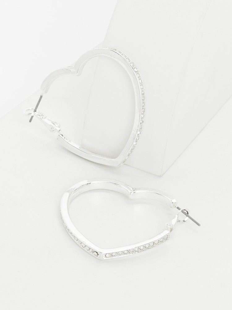 Lipsy Silver Tone Crystal Heart Hoop Earrings - Image 1 of 1