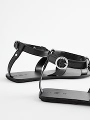 Black Leather Ring Detail Sandals - Image 5 of 6