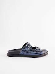 Navy Metallic Leather Western Footbed Sandals - Image 2 of 5