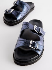 Navy Metallic Leather Western Footbed Sandals - Image 3 of 5