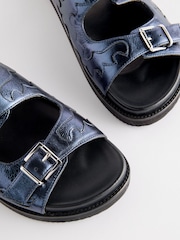 Navy Metallic Leather Western Footbed Sandals - Image 5 of 5