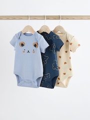 Navy Bear Baby Rib 100% Cotton Bodysuits 3 Pack - Image 1 of 12