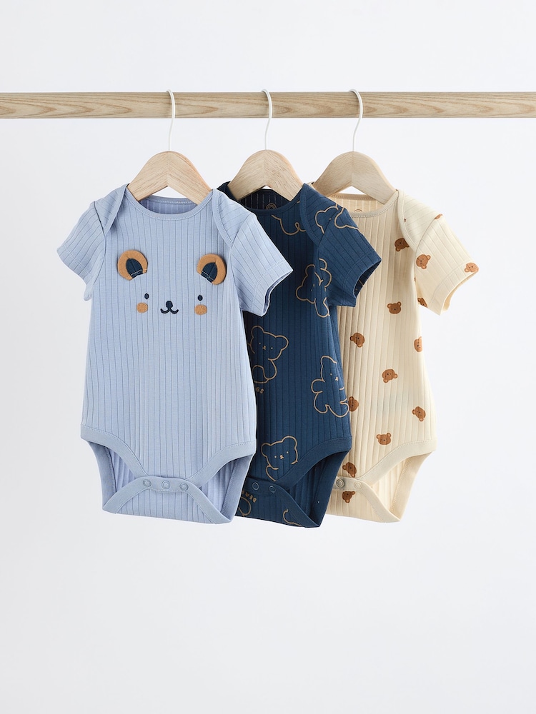Temno modra, medvedki - dojenček Rib 100% Cotton bodi 3 komplet - Slika 1 iz 12 Temno modra, medvedki - dojenček Rib 100% Cotton bodi 3 komplet - Slika 1 iz 12