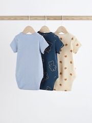 Navy Bear Baby Rib 100% Cotton Bodysuits 3 Pack - Image 2 of 12