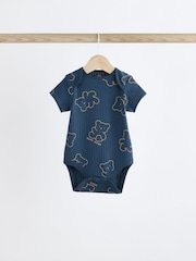 Navy Bear Baby Rib 100% Cotton Bodysuits 3 Pack - Image 5 of 12
