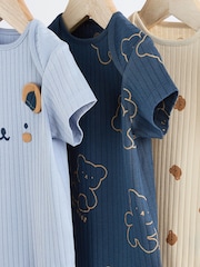 Navy Bear Baby Rib 100% Cotton Bodysuits 3 Pack - Image 7 of 12