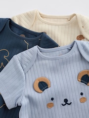 Navy Bear Baby Rib 100% Cotton Bodysuits 3 Pack - Image 8 of 12