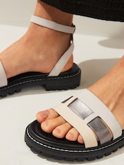 White/Silver Standard/Wide Fit Forever Comfort® Leather Cleated Sandals - Image 2 of 8