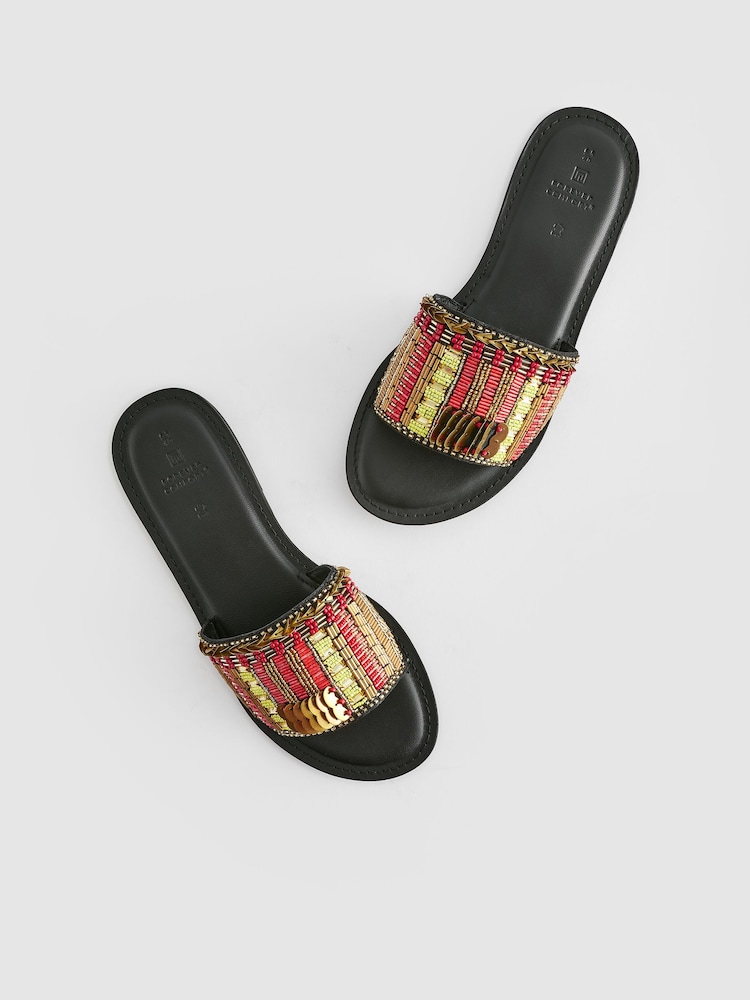Multi Standard/Wide Fit Forever Comfort® Leather Beaded Mules - Image 6 of 6