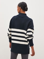 Navy Blue Stripe Half Zip Knit Stripe Jumper - Image 3 of 6