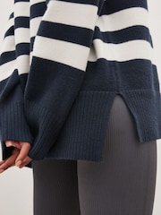 Navy Blue Stripe Half Zip Knit Stripe Jumper - Image 5 of 6