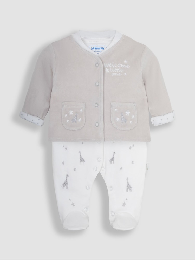 JoJo Maman Bébé Grey 2-Piece Welcome Little One Sleepsuit & Jacket Set - Image 1 of 4