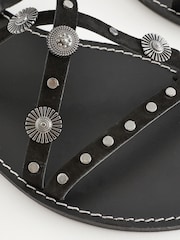 Black Leather Studded Flat Sandals - Image 9 of 9