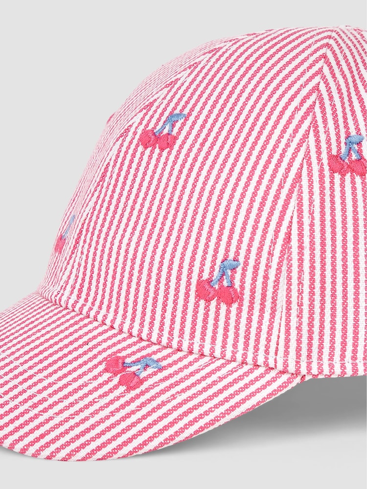 JoJo Maman Bébé Pink Cherry Embroidered Cap - Image 3 of 3