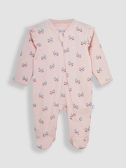 JoJo Maman Bébé Coral Fruit & Daisy Print Zip Cotton Baby Sleepsuit - Image 1 of 3