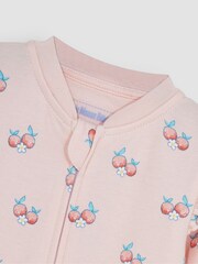 JoJo Maman Bébé Coral Fruit & Daisy Print Zip Cotton Baby Sleepsuit - Image 2 of 3