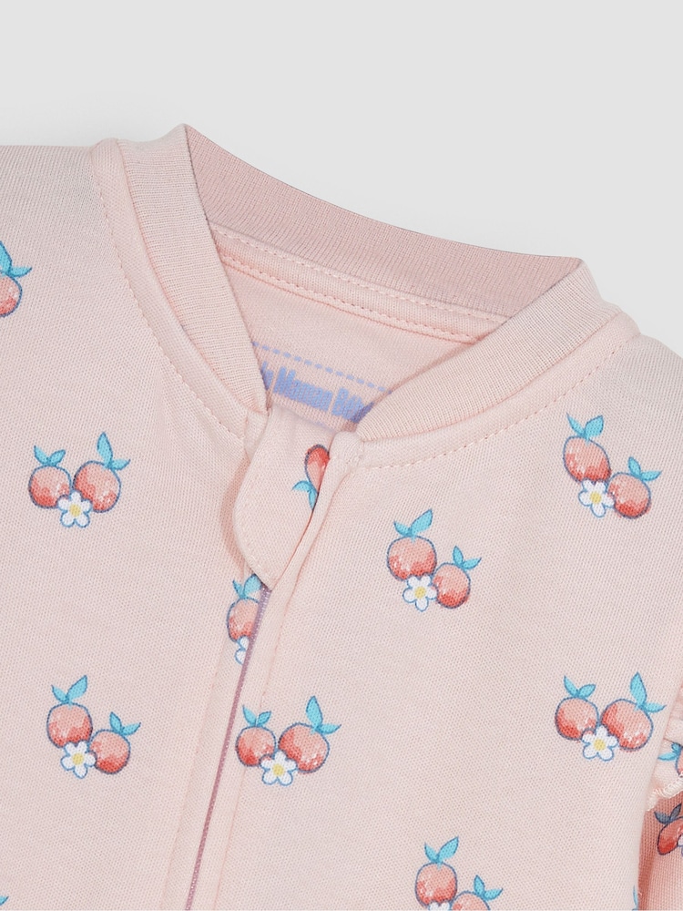 JoJo Maman Bébé Coral Fruit & Daisy Print Zip Cotton Baby Sleepsuit - Image 2 of 3