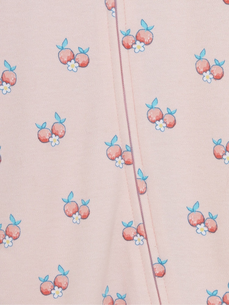 JoJo Maman Bébé Coral Fruit & Daisy Print Zip Cotton Baby Sleepsuit - Image 3 of 3