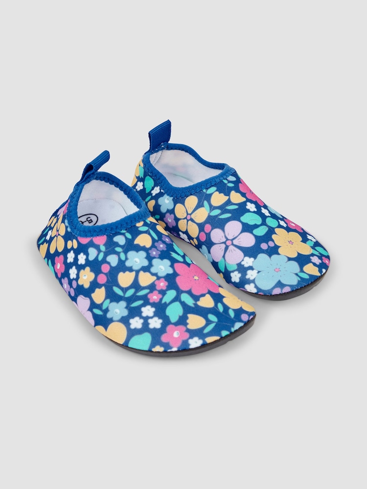 JoJo Maman Bébé Blue Floral Anti-Slip Swim Shoe - Image 1 of 4
