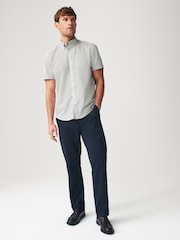 White 100% Cotton Linen Blend Printed Short Sleeve Oxford Shirt - Image 2 of 7