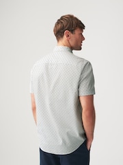 White 100% Cotton Linen Blend Printed Short Sleeve Oxford Shirt - Image 3 of 7
