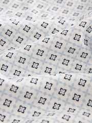 White 100% Cotton Linen Blend Printed Short Sleeve Oxford Shirt - Image 4 of 7