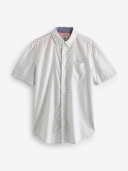 White 100% Cotton Linen Blend Printed Short Sleeve Oxford Shirt - Image 6 of 7