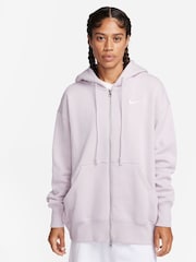 Nike Pale Pink Oversized Phoenix Fleece Mini Swoosh Full Zip Hoodie - Image 1 of 10