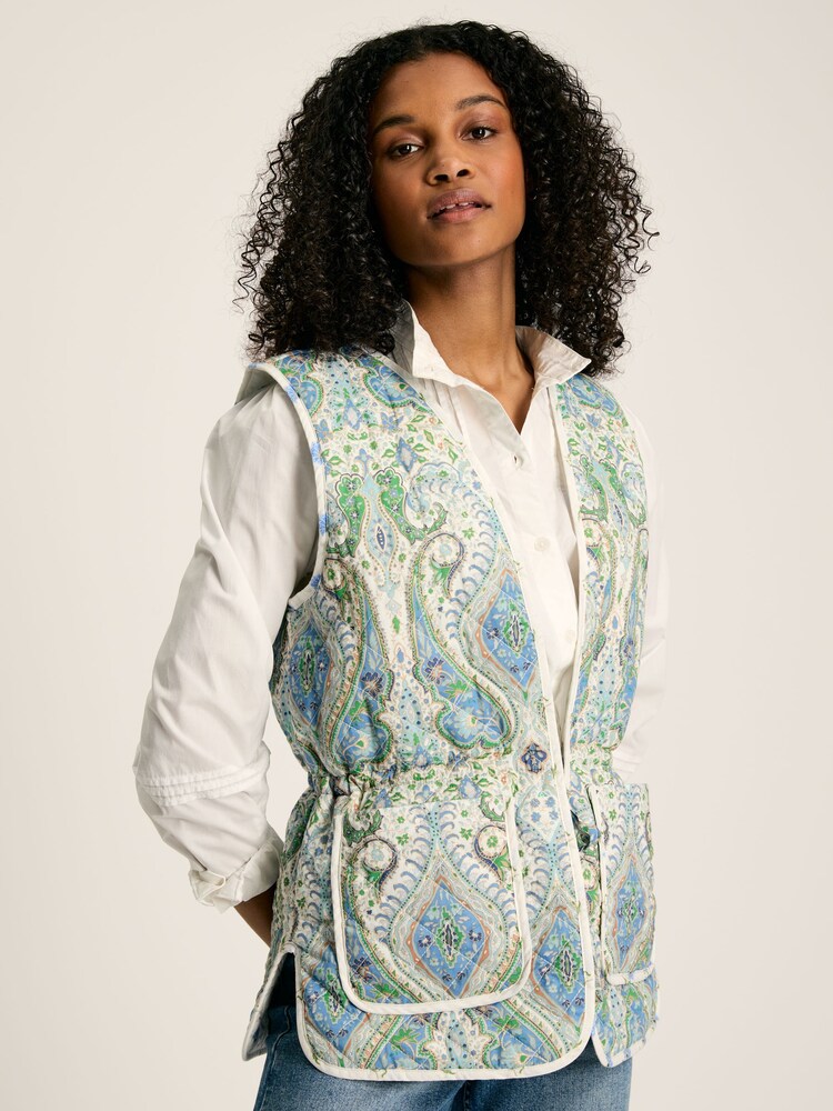 Joules Hatfield Blue Paisley Cotton Quilted Gilet - Image 1 of 10
