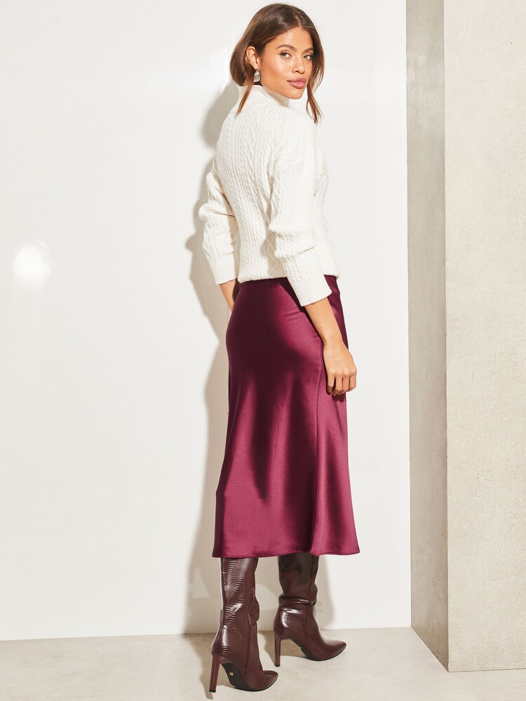 Lipsy Merlot Red Satin Bias Cut Midi Skirt - Image 2 of 4