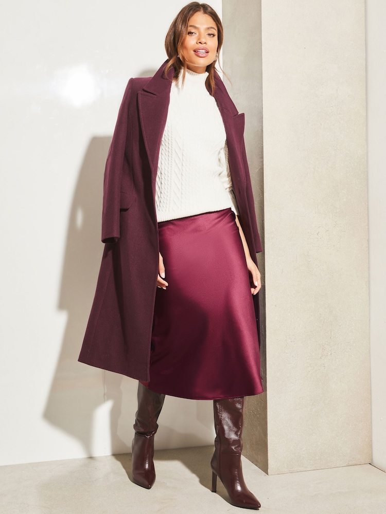Lipsy Merlot Red Satin Bias Cut Midi Skirt - Image 3 of 4