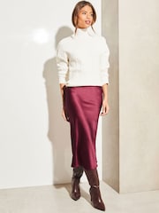 Lipsy Merlot Red Satin Bias Cut Midi Skirt - Image 4 of 4