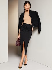 Lipsy Black Petite Twist Front Jersey Midi Skirt - Image 4 of 4