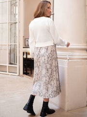Seraphine Cable Knit Woven White Maternity and Nursing Dress - Image 2 of 9