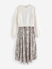 Seraphine Cable Knit Woven White Maternity and Nursing Dress - Image 9 of 9