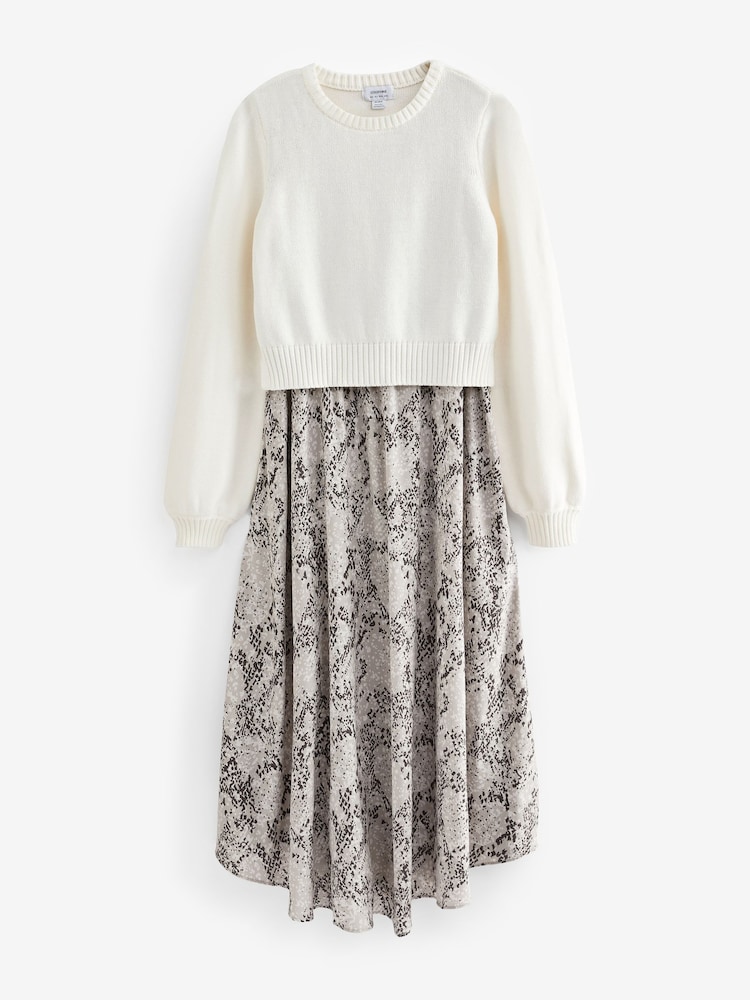 Seraphine Cable Knit Woven White Maternity and Nursing Dress - Image 9 of 9