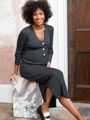 Seraphine Grey Rib Knit Maternity Dress With Pearl Buttons - Image 3 of 9
