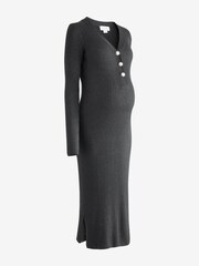 Seraphine Grey Rib Knit Maternity Dress With Pearl Buttons - Image 9 of 9