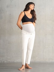 Seraphine Cream Tapered Leg With Frayed Hem Maternity Jeans - Image 1 of 6